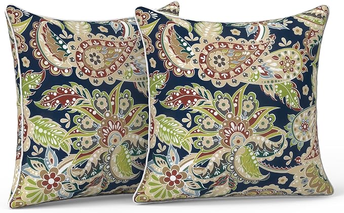 LVTXIII Set of 2 Patio Throw Pillows 16"x16" Fade Resistant Outdoor Throw Pillows with Inserts, Fluffy Decorative Garden Toss Pillow Cushions for Home Coach Sofa Use, Paisley Sapphire Blue