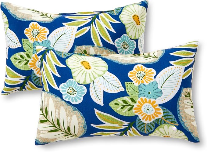 Greendale Home Fashions 2-Pack Outdoor 19x12 inch Rectangle Decorative Throw Pillow, Magnolia Floral