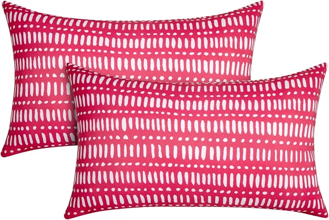 Pack of 2 Outdoor Pillows, 12x20 Outdoor Lumbar Pillows Waterproof | Outdoor Throw Pillows with Inserts, Fluffy and Supportive, Decorative Pillow for Patio and Garden, Pebble Red
