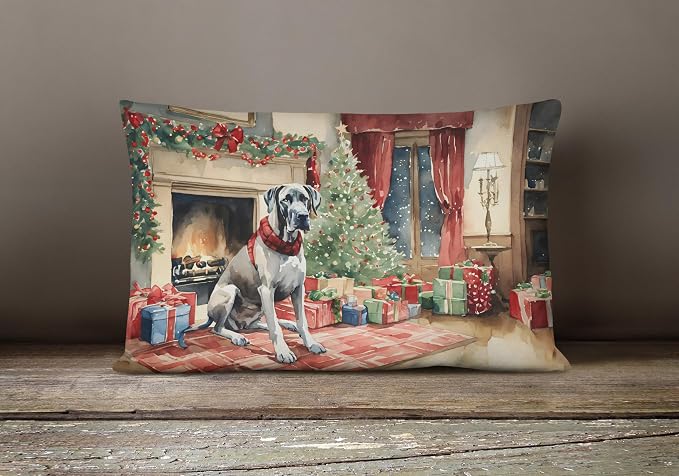 Caroline's Treasures DAC2670PW1216 Great Dane Cozy Christmas Throw Pillow Machine Washable, Indoor Outdoor Decorative Pillow for Couch, Bed or Patio, 12HX16W