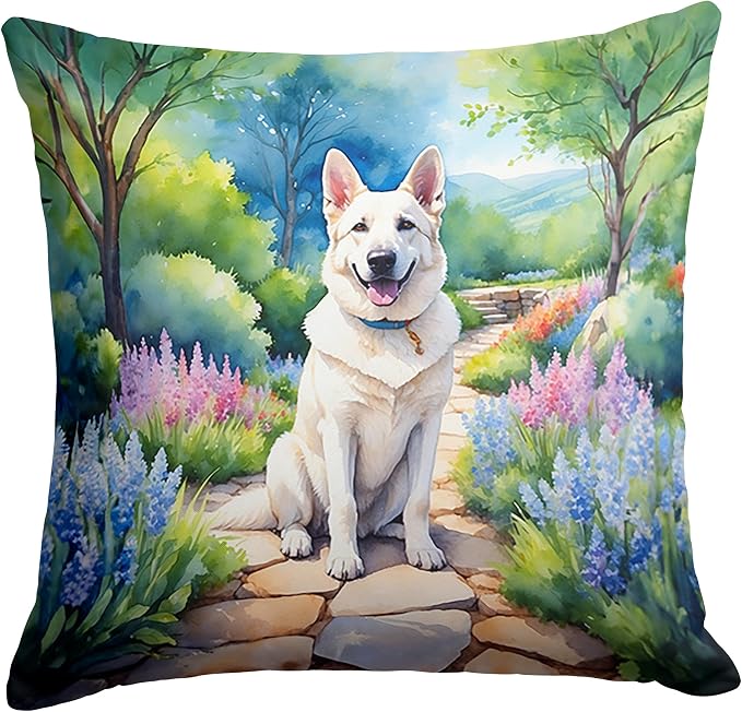 Caroline's Treasures German Shepherd Spring Path Throw Pillow Machine Washable, Indoor Outdoor Decorative Pillow for Couch, Bed or Patio, 14Hx14W