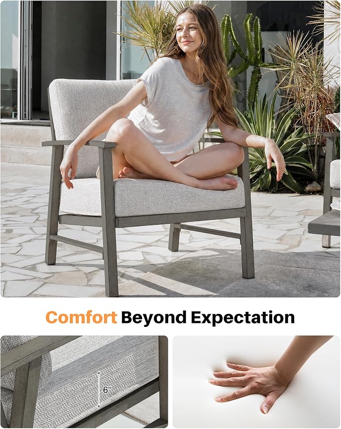 2 Pieces Outdoor Patio Chairs, Outdoor Aluminum Armchair Conversation Set with Thick Cushions, All Weather Patio Furniture Sofa Chairs Set for Garden, Poolside, Lawn, Limed Oak