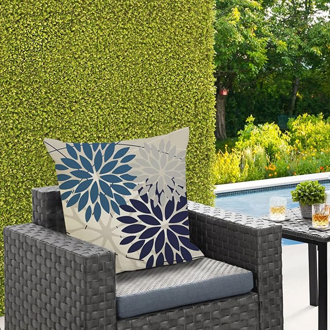 DFXSZ Pack of 2 Outdoor Waterproof Throw Pillow Covers 18x18 Blue White | Polyester Colorful Spring Summer Floral Decorative Cushion Cases(NO INSERT),For Couch Patio Funiture Garden Home Decor