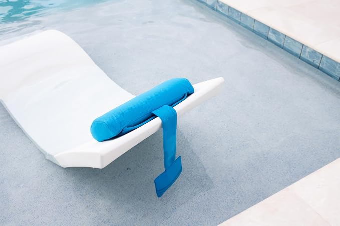 Headrest pillow for patio chaise lounge, in pool lounger on ledge with non-slip weighted tail and cellphone pocket, quick drying outdoor for all weather pool furniture and loungers (Havelock Blue)