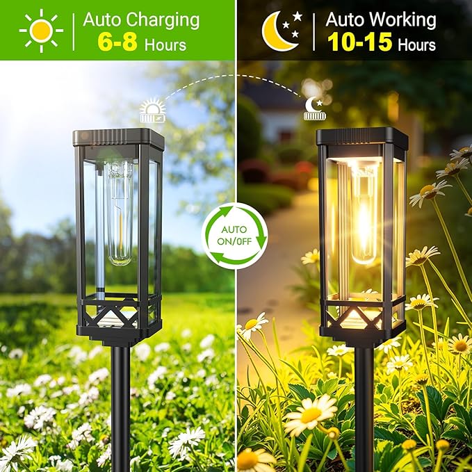 KOOPER Taller Solar Pathway Lights Outdoor, 2 Pack Upgraded Brighter Solar Garden Lights Solar Powered, Up to 15 Hours Outdoor Solar Lights for Yard Landscape Walkway Driveway Sidewalk (Warm White)