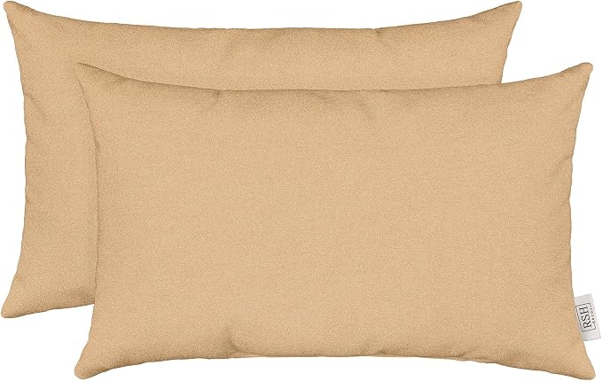 RSH DECOR Sunbrella 26" x 16" Lumbar Throw Pillows Set of 2 | Water and Fade-Resistant Performance Fabric | Outdoor Pillow Covers with Down-Alternative Inserts | Made in USA (Cast Sand Tan)