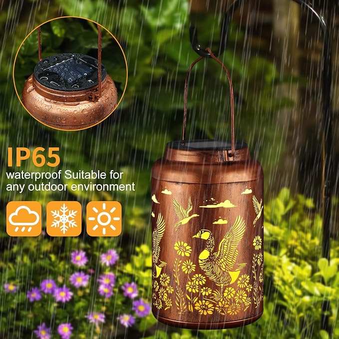 Solar Lanterns Outdoor Waterproof Garden Decor Birthday Gifts for Women | Metal Hanging Solar Lights Birthday Gifts for Grandma Mom Solar Decoration Outside for Yard, Patio, Porchh(Wild Goose)