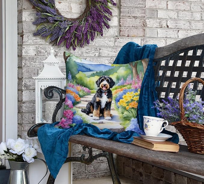 Caroline's Treasures Bernedoodle Spring Path Throw Pillow Machine Washable, Indoor Outdoor Decorative Pillow for Couch, Bed or Patio, 18Hx18W