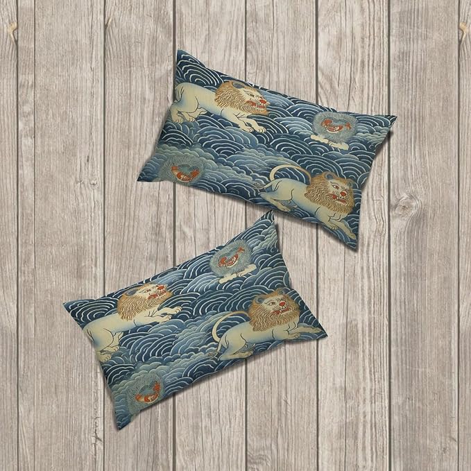 Zipped Pillow Cases for Home Decor Blue Tibet Tiger Throw Pillow Cover Set of 2 Farmhouse Cushion Cover Cases for Living Room Club Home Decor 12x20in