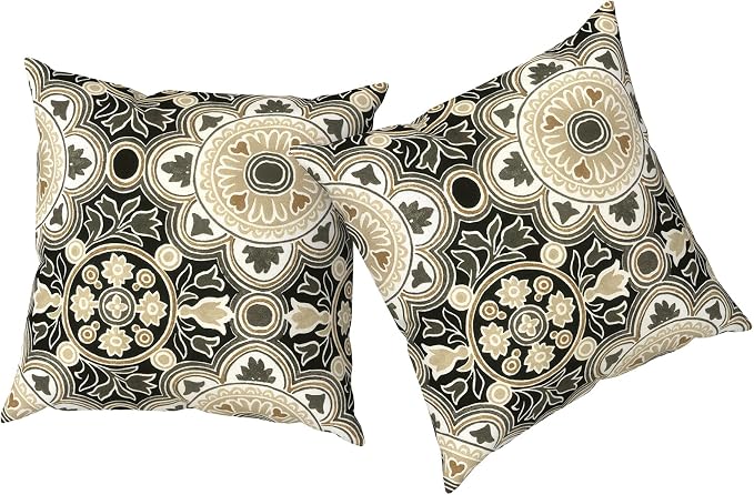 Outdoor Pillows with Insert 18x18 Inch, Waterproof Throw Pillow for Patio Furniture, Decorative Back Cushion for Garden Home Sofa Office Chair, Set of 2, Vintage Medallion