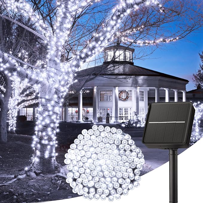 Minetom Solar String Lights Outdoor,40FT 100 LED Solar Powered String Light | Patio Light with 8 Lighting Modes, Waterproof Outdoor Solar Lights for Outside Tree Garden Balcony Yard Christmas, Pure White