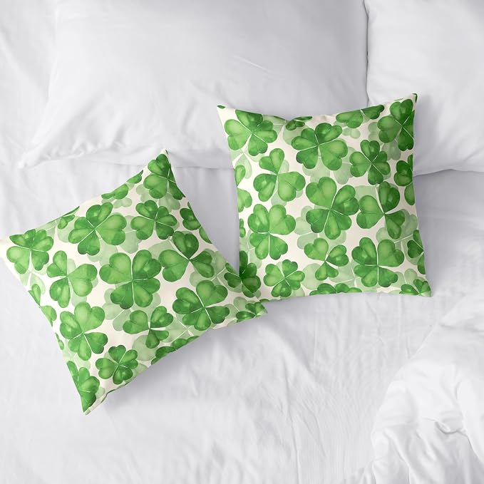 Saint Patricks Day Pillow Covers 22x22 Green Clover Pillow Case Set of 2 Lucky Charm Throw Pillow Covers St Patricks Cotton Blend Cushion Case for Living Room Sofa Couch