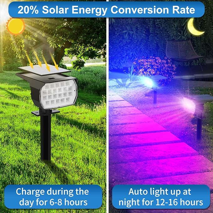 Tadyreal Solar Color Changing Spot Lights Outdoor Waterproof Colored RGB Solar Powered Landscape Lights for Yard 7 Lighting Modes Multicolor Solar Spotlights for Pathway Garden Outside (2 Pack)