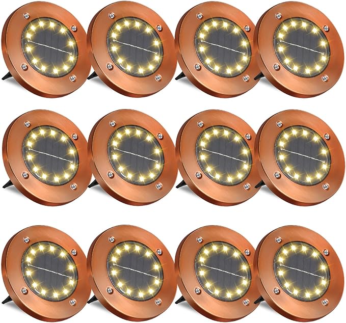 Solar Ground Lights Outdoor Waterproof Flat Garden Solar Disk Lights Floor | Solar Disc Lights 12 Led Driveway Lights Solar Powered 16 Pack for Garden Patio Pathway Landscape Driveway Yard Path Decor