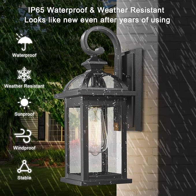 Darkaway Outdoor Lights Fixtures Wall Mount, Outdoor Wall Sconce with Seeded Glass Waterproof Outside Exterior Lights Fixture for House, Front Porch, Patio (2 Pack)