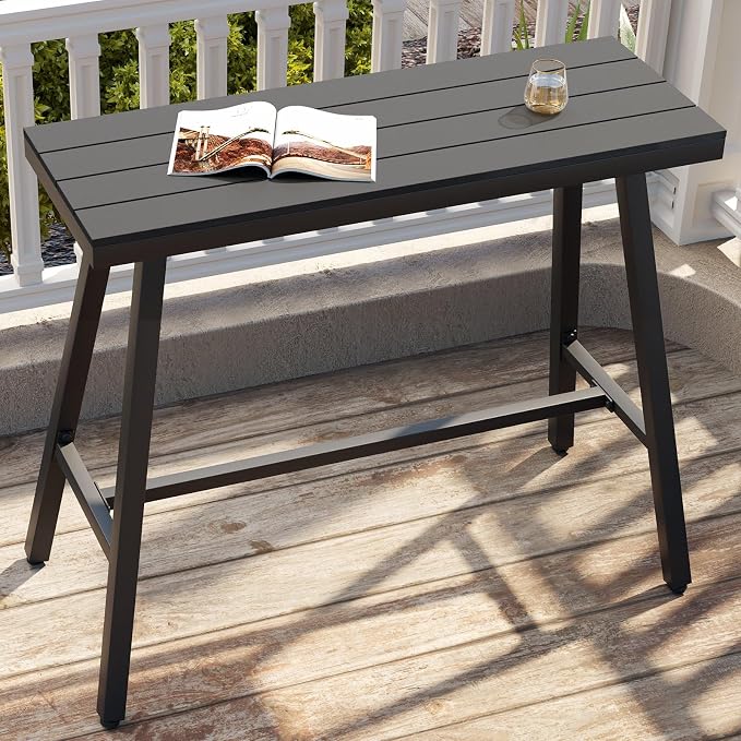Crestlive Products Outdoor Bar Table, Patio Pub Table, 43'' Patio Bar Height Table with Weather Resistant Waterproof Top for Balcony, Bistro, Garden, Backyard, Poolside, Indoor (Black)