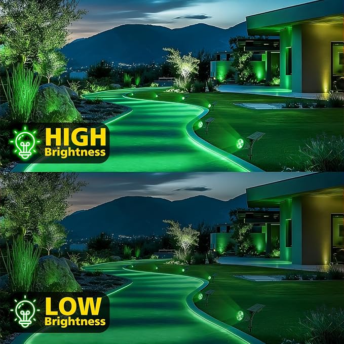 T-SUN Green Solar Spot Lights Outdoor Waterproof, Solar Spotlights, 2 Pack | 4 LEDs, 2 Lighting Modes, IP65 Waterproof Dusk to Dawn Solar Lights for Tree, Patio, Yard, Garden, Driveway, Halloween
