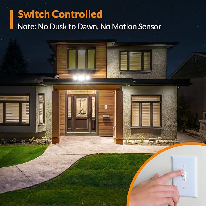 LEPOWER 42W Flood Lights Outdoor - 4200LM Bright LED Security Lights(Brown) | Switch Controlled Exterior Flood Light with 3 Heads, 220° Wide Beam Angle, IP65 Waterproof for Garage, Yard, Porch, Driveways