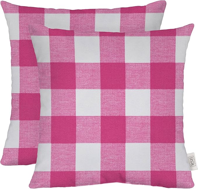 RSH DECOR Square Throw Pillows Set of 2, 17" x 17", Outdoor Pillows Waterproof,Classic Pink Buffalo, Made in USA