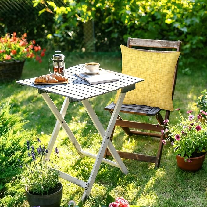M METERXITY 2-Pack Outdoor Waterproof Throw Pillow Cover, 16x16 Inch Linen Weaving Texture Decorative Cushion Cover for Patio/Balcony/Garden, Water Resistant Pillow Case [Yellow]