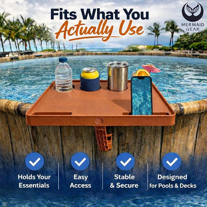 Above‑Ground Pool Table Tray with Cup Holders – Fits Intex, Coleman & Bestway Metal Frame Pools – Adjustable Drink & Snack Table with Phone Slots for Poolside Use