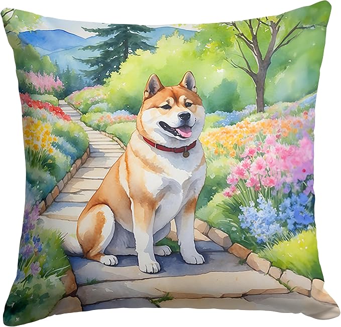 Caroline's Treasures Akita Spring Garden Throw Pillow Machine Washable, Indoor Outdoor Decorative Pillow for Couch, Bed or Patio, 18Hx18W