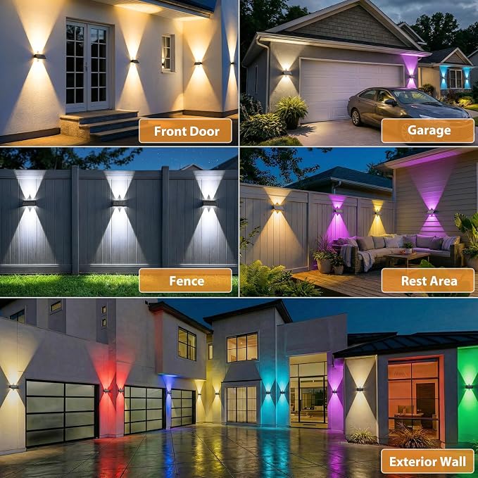 2PACK Solar Wall Lights Outdoor ,8 Lighting Modes Up and Down Solar Sconce Lights Dusk to Dawn Lighting IP65 Waterproof Solar Lights Outdoor for House Exterior Front Porch Garage Fence Patio Yard
