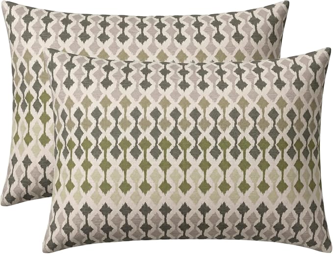 RSH DECOR: Sunbrella Lumbar Throw Pillows Set of 2 | 20" x 12" | Water and Fade-Resistant Performance Fabric | Outdoor Pillow Covers with Down-Alternative Inserts | Made in USA (Divide Leaf)