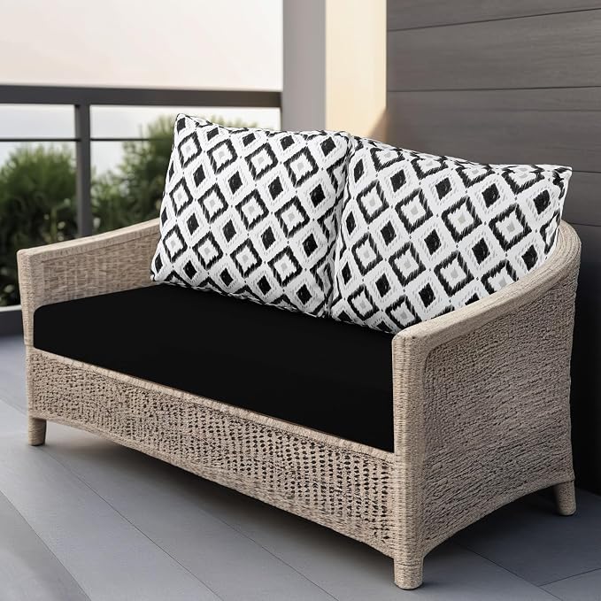 Outdoor Loveseat Cushions for Patio Furniture, Waterproof Cushion | Couch Hampton Bay Deep Seat Cushion Replacement Set 46" x 26", Patio Love Seat Sofa Cushions for Porch Garden Chair, Black