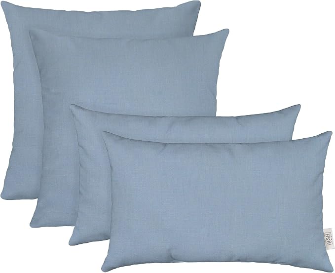 RSH DECOR Sunbrella Lumbar & Square Pillows Set of 4 | 20" x 12" & 17" x 17" | Water & Fade-Resistant Performance Fabric | Outdoor Throw Pillows | Made in USA (Canvas Air Blue)
