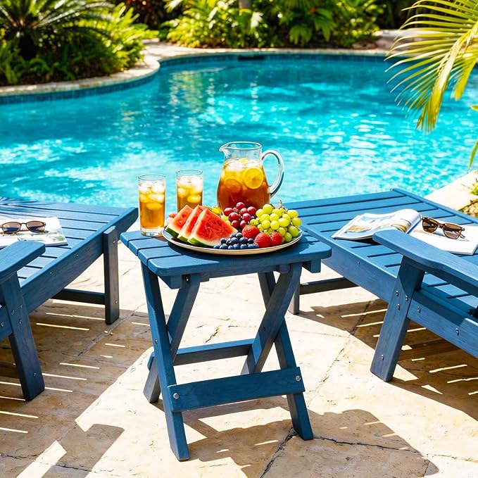 Folding Outdoor Side Table,Small HDPE Patio Table,All-Weather Compact Portable End Table for Patio,Porch,Pool,Blue,11.8" D x 15.7" W x 15.7" H