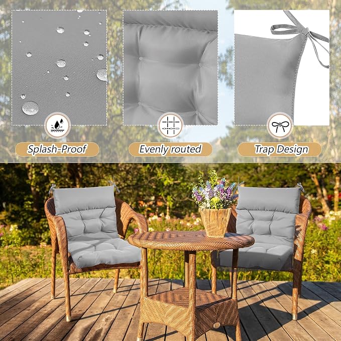 Sintuff 4 Pcs 44 x 21 x 4 Outdoor Chair Cushion Patio Chair Cushions Seat/Back Tufted Pillow with Ties Water Resistant Replacement Indoor Patio Furniture Outdoor Furniture (Solid Color,Light Gray)