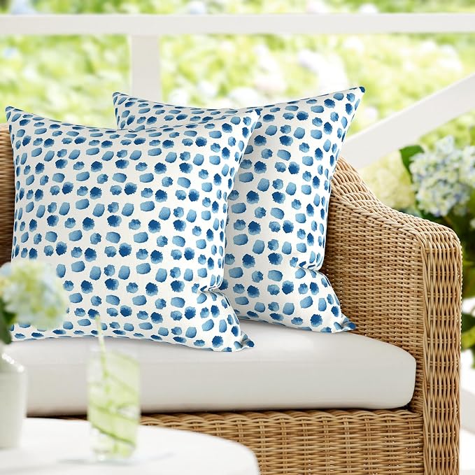 DYTXIII Pack of 2 Waterproof Outdoor Pillow with Inserts, 18x18 Square Patio Decorative Throw Pillow for Home,Sofa,Bench and Patio Furniture,Brush Blue