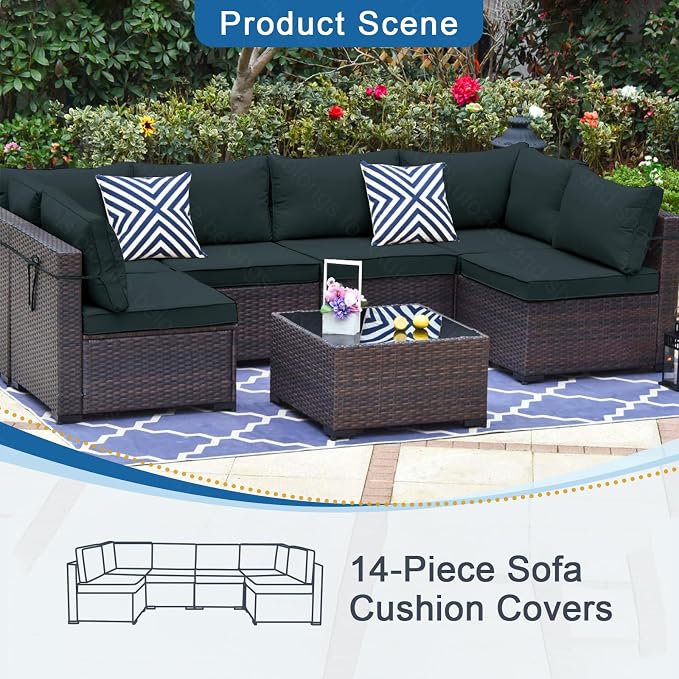 14Pcs Patio Cushion Covers, Furniture Cushion Slipcovers, 24.8"x24.8"x3.14" | Outdoor Cushion Slipcovers, Water Resistant Fabric, Zipper Design, Fits Patio Sectional Furniture