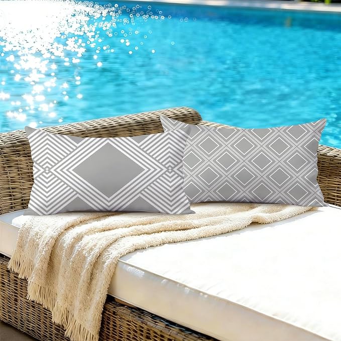 NIGHTWISH Outdoor Waterproof Pillow Covers 12x20 Set of 4 Gray Modern Geometry Decorative Outdoor Throw Pillows Boho Cushion Cases for Patio Furniture Bench Couch Sunbrella