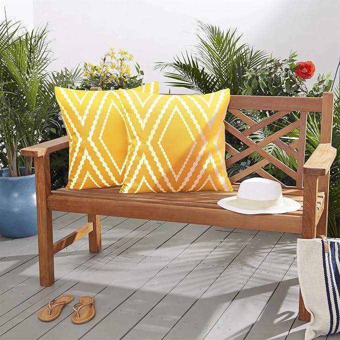 Adabana Outdoor Waterproof Pillow Covers 20x20 Yellow | Geometric Decorative Throw Pillow Covers Set of 2 for Patio, Garden, Porch, Farmhouse