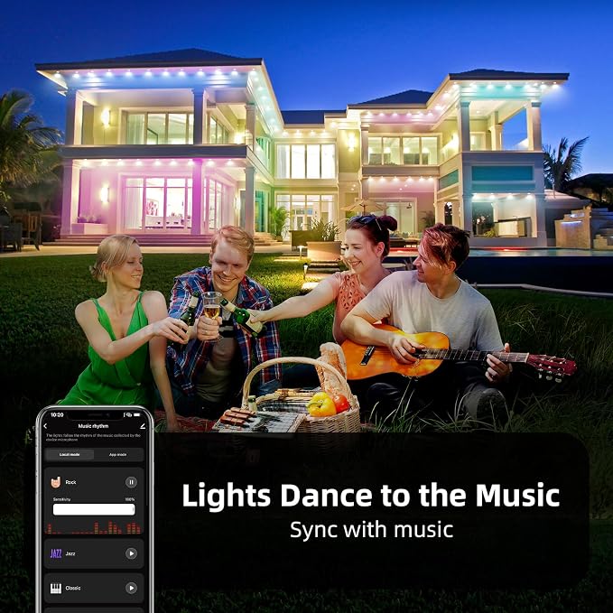 Permanent Outdoor Lights, 100ft Smart RGB+IC Outdoor Light, IP67 Waterproof 72 LED Eaves Lights, Year-Round Outdoor Lighting for New Year, Holiday, Daily Lighting, Christmas, APP/Voice/Remote/Control