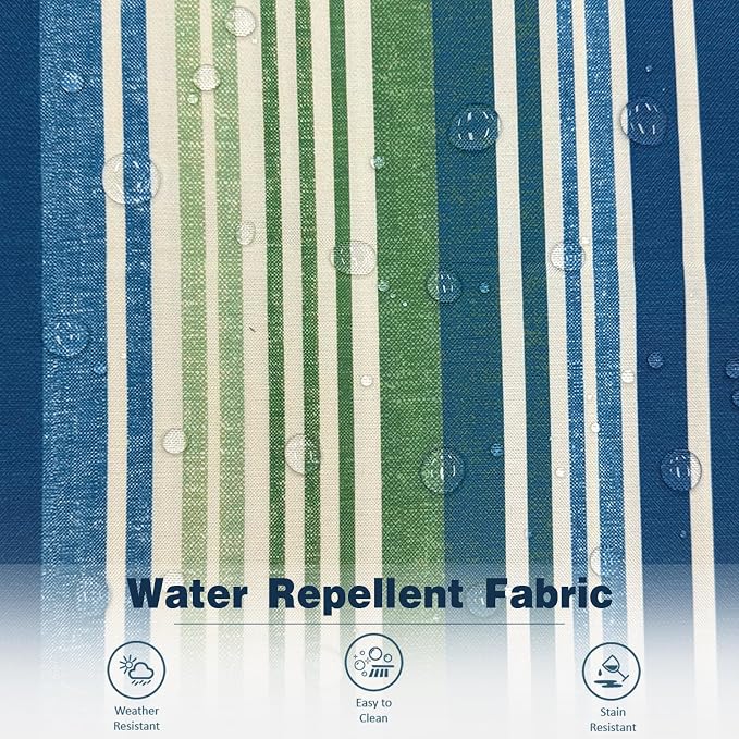 Outdoor Throw Pillow Covers Pack of 2, Decorative Water Repellent Square Pillow Cases with Piping 18x18 Inch, Stripe Blue Green