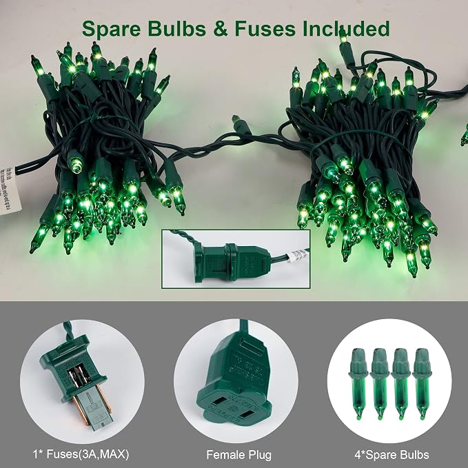3 Sets Christmas Lights, 150 Count 33 FT Each Mini String Lights, Green Wire Fairy Lights, 120V UL Certified Connectable St Patricks Day Light for Holiday Winter Patio Party Outdoor Decoration, Green
