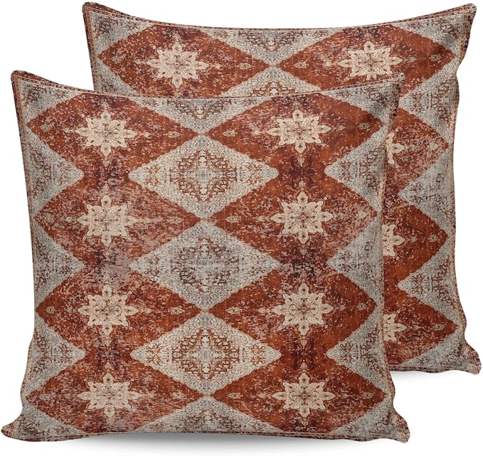 Outdoor Waterproof Pillow Covers Set of 2, Medieval Turkish Patterns Vintage Mural Wallpaper Patio Throw Pillow Covers, Decorative Cushion Case for Couch Sofa Furniture Garden, 26x26 Inch