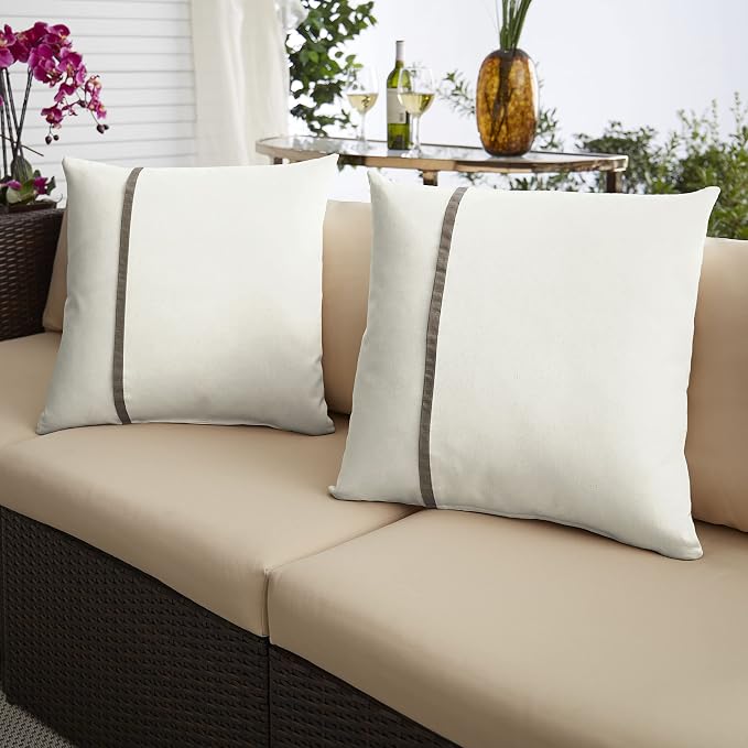 Sorra Home Indoor Outdoor Sunbrella Square Pillows, Set of 2, 20x20, Canvas Natural Ivory & Canvas Taupe