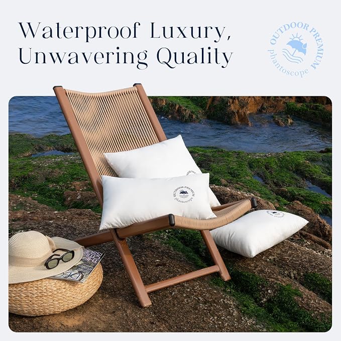 Phantoscope 12x20 Outdoor Pillow Inserts, Waterproof Lumbar Pillows 2-Pack | Water Resistant Outdoor Throw Pillow Inserts, Hypoallergenic Decorative Pillow Stuffers for Patio, Porch, Garden, Logo Design