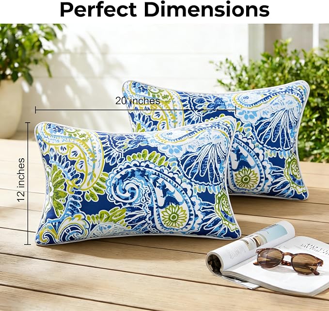 JMGBird Green Outdoor Pillows Waterproof Outdoor Lumbar Pillow | 12x20 Pillow with inserts Outdoor Throw Pillows Decorative Pillows outdoor patio pillows for couch,Bed, Sofa