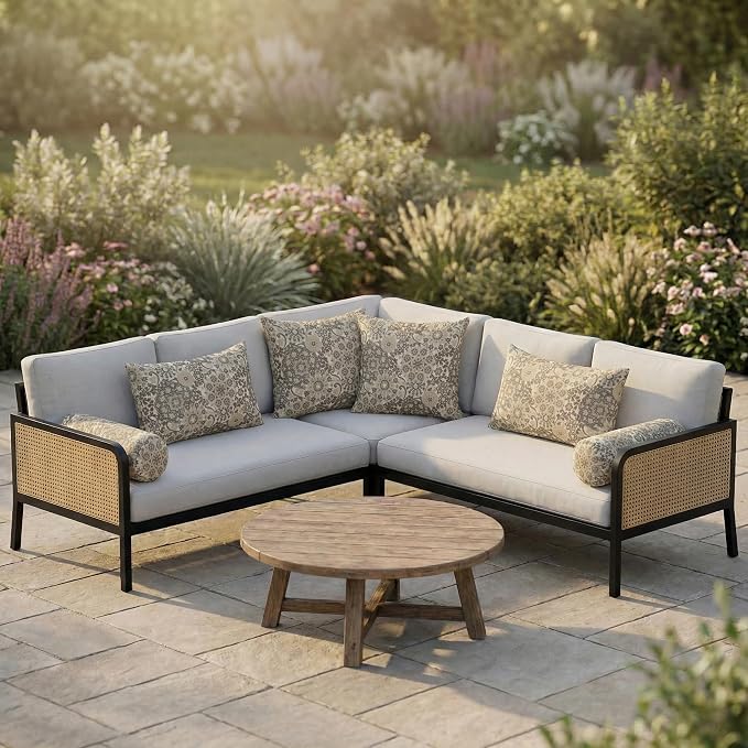 RSH DECOR: 6-Pack Pillow Set | Outdura Performance Fabric |Water & Fade-Resistant| 17" Square, 20"x12" Lumbar, 20"x6" Neck Roll | Outdoor Pillows for Patio Furniture | Made in USA (Marrakech Espresso)