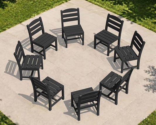 KINGYES Outdoor Armless Dining Chairs Set of 8,All-Weather HDPE Patio Chairs for Backyard,Pooside,Black