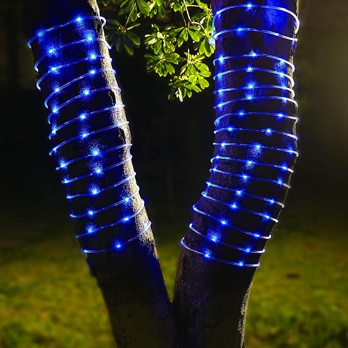 ICRGB Solar Pool Lights, 66FT 200LED 1800mAh Solar Rope Lights (Blue) | Type C & Solar, With Remote, Waterproof, Timing, 8 Modes, for Above Ground Pool Garden Patio Fence Walkway Christmas