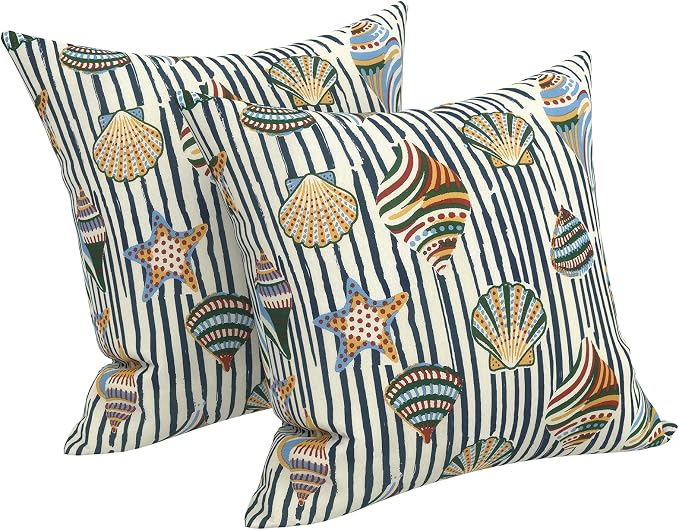 LVTXIII 2 Pack Outdoor Pillows 18x18 Inch, Square Throw Pillows with Inserts, Decorative Water-Repellent Pillow Cushions for Patio Furniture and Garden Sofa, Cabana Shells