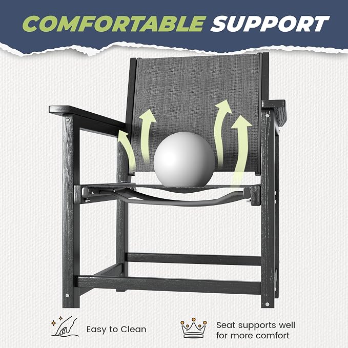 Amopatio HDPE Outdoor Dining Chairs Set of 4 All-Weather Patio Chairs with Textilene Backrest