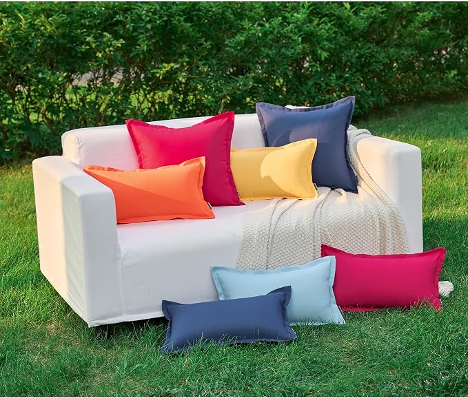 LIGICKY Hot Pink Outdoor Waterproof Pillow Covers 18x18 Inch Pack of 2 Decorative Square Solid Color Pillows with Wide Edge Cushion Cover for Patio Tent Garden Couch Balcony