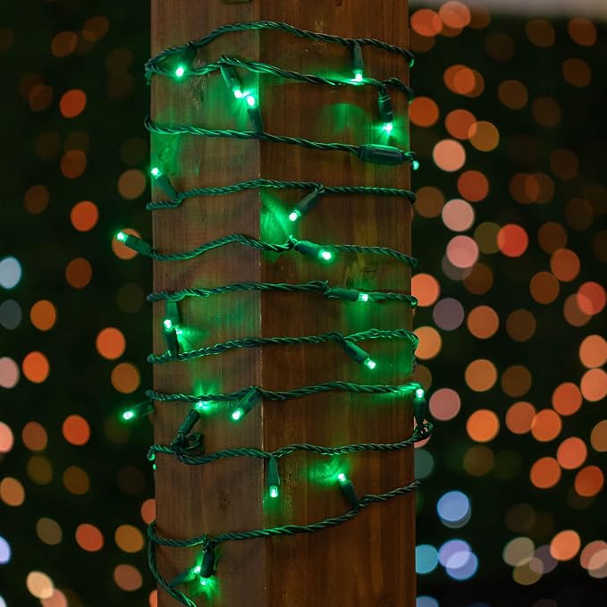 Novelty Lights 50ft 100 LED Green Christmas Lights, Outdoor & Indoor